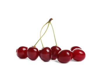 Delicious ripe sweet cherries on white background