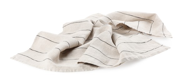 Photo of Striped fabric napkin lying on white background