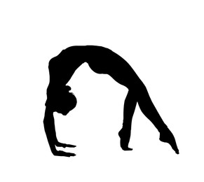 Image of Silhouette of professional gymnast exercising on white background