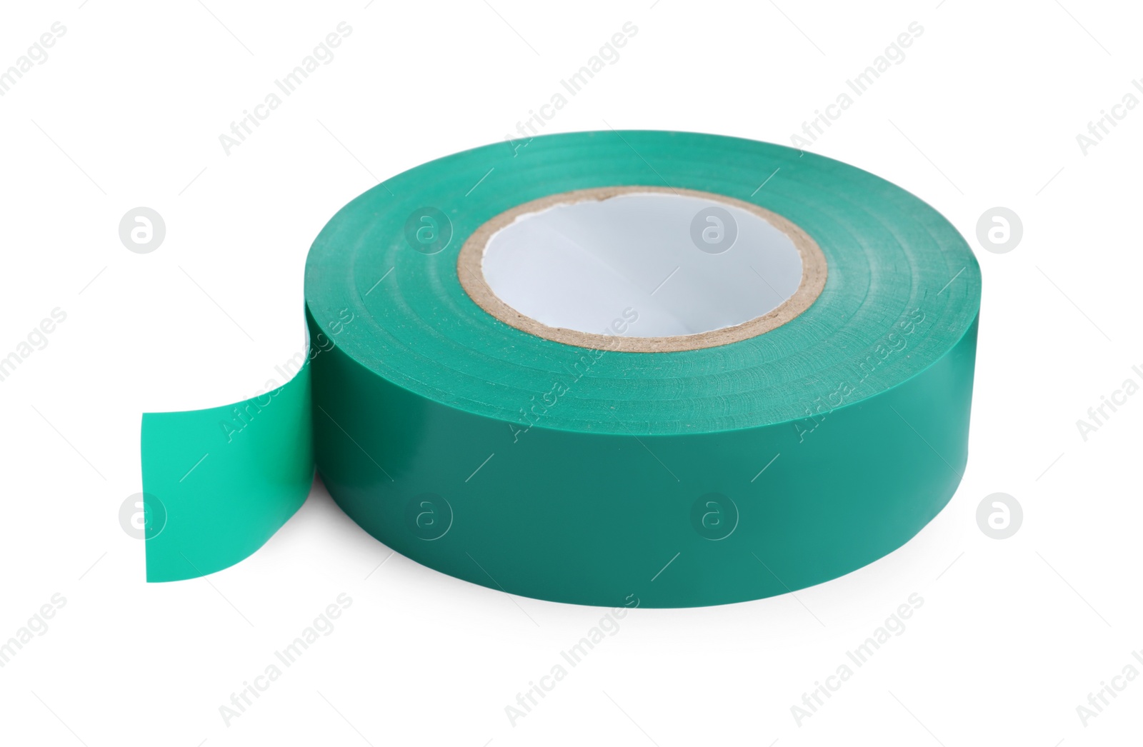 Photo of Turquoise insulating tape isolated on white. Electrician's supply