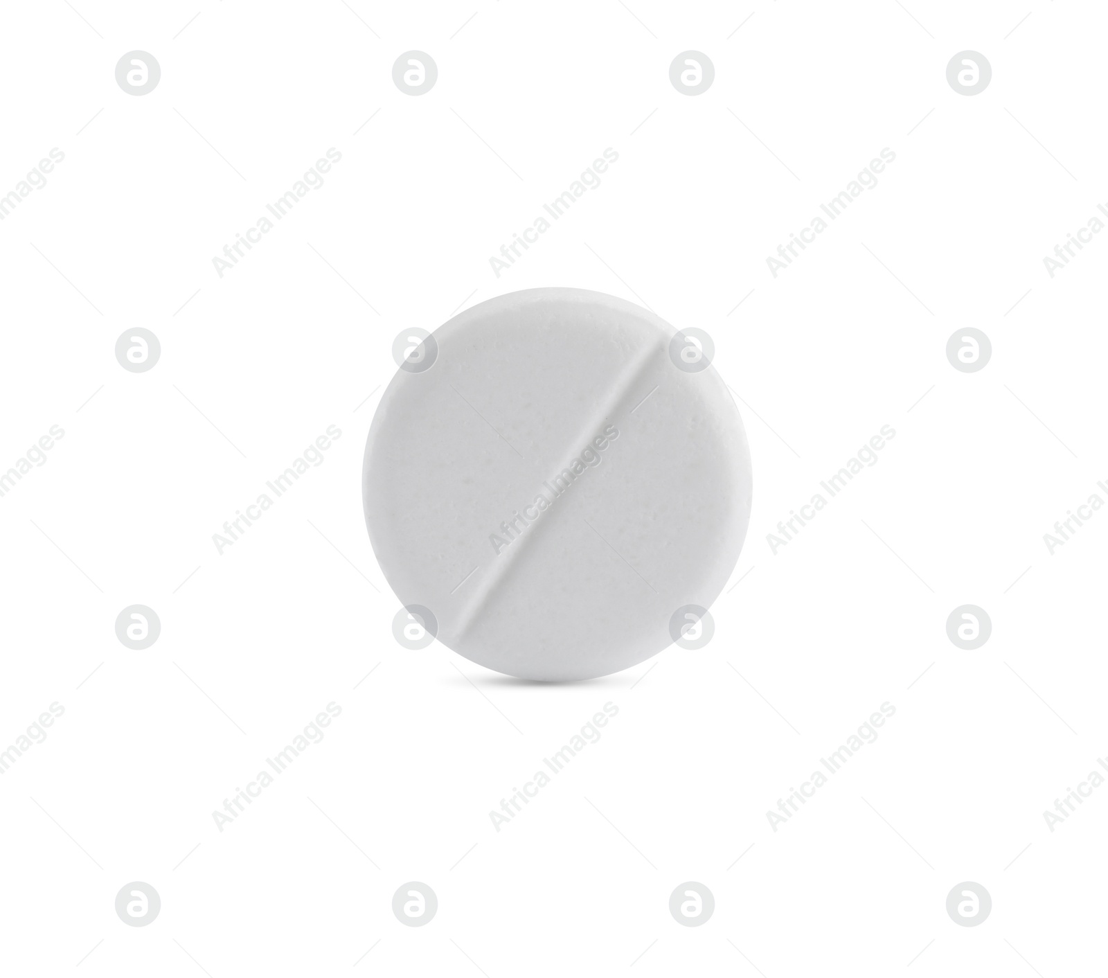 Photo of One round pill on white background. Medicinal treatment