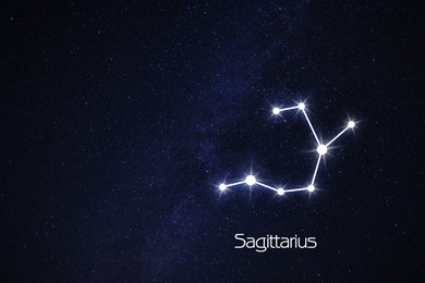 Sagittarius (Archer) constellation. Stick figure pattern in starry night sky