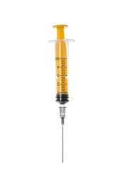 New medical syringe with needle isolated on white