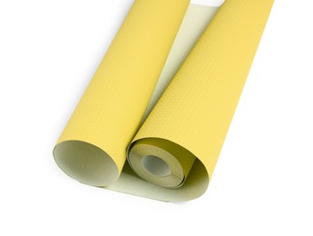 Image of One yellow wallpaper roll isolated on white