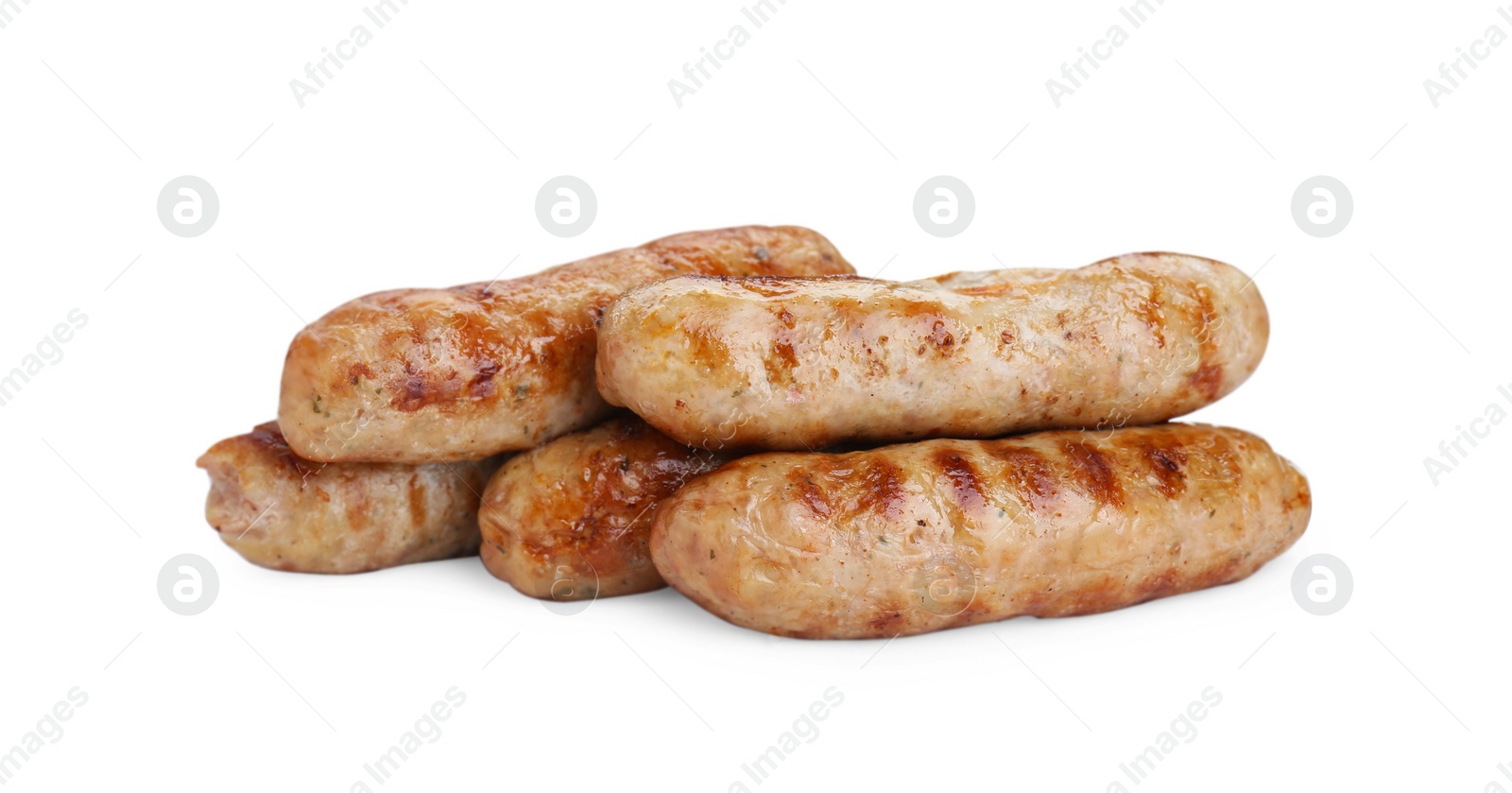 Photo of Tasty fresh grilled sausages isolated on white