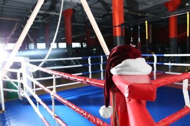 Photo of Santa hat in corner of boxing ring