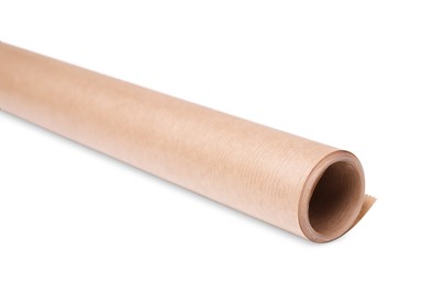 Roll of wrapping paper on white background