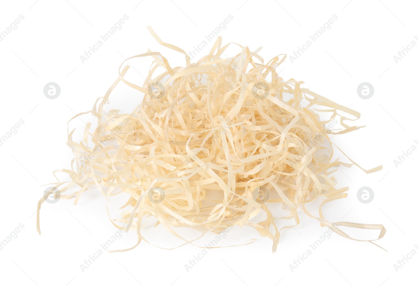 Photo of Pile of wood shavings isolated on white