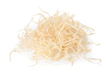 Pile of wood shavings isolated on white