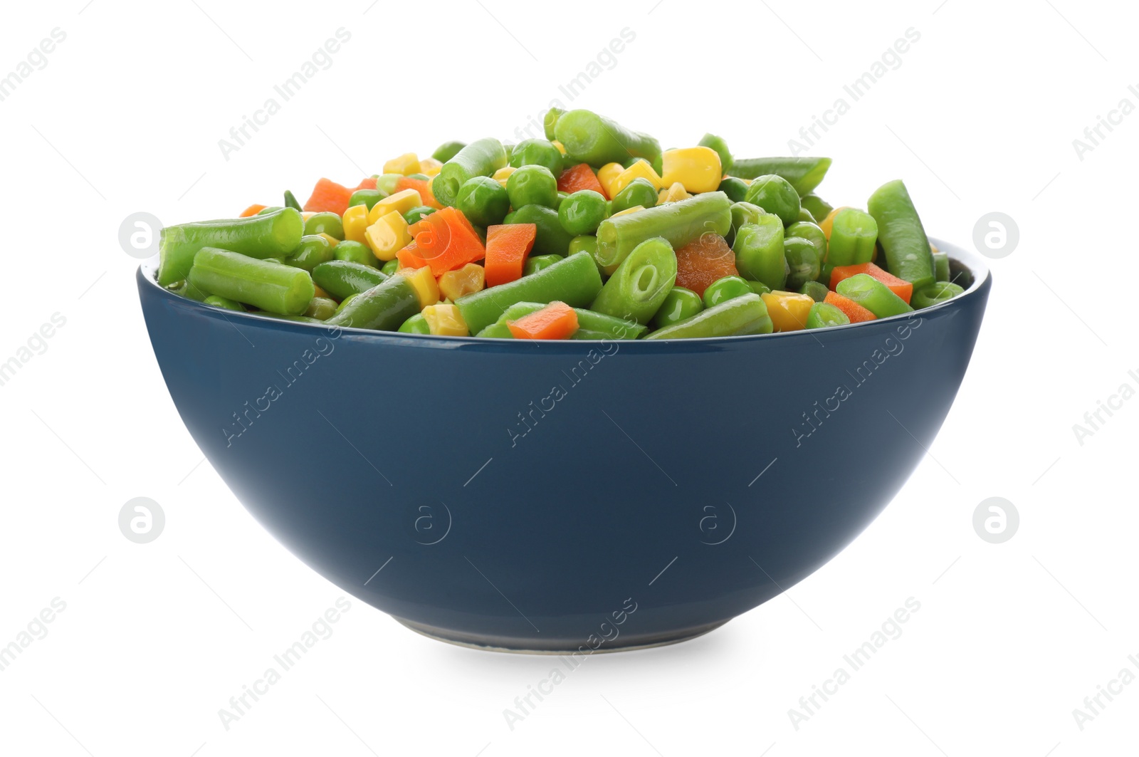 Photo of Mix of fresh vegetables in bowl on white background