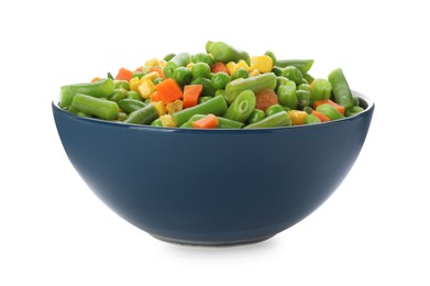 Photo of Mix of fresh vegetables in bowl on white background