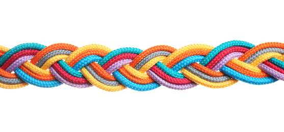 Braided colorful ropes isolated on white. Unity concept