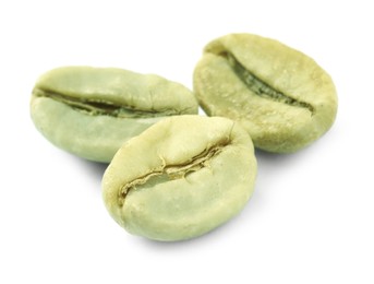 Photo of Fresh green coffee beans on white background