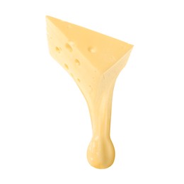 Image of Tasty cheese stretching in air on white background