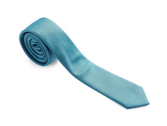 Photo of One light blue necktie isolated on white