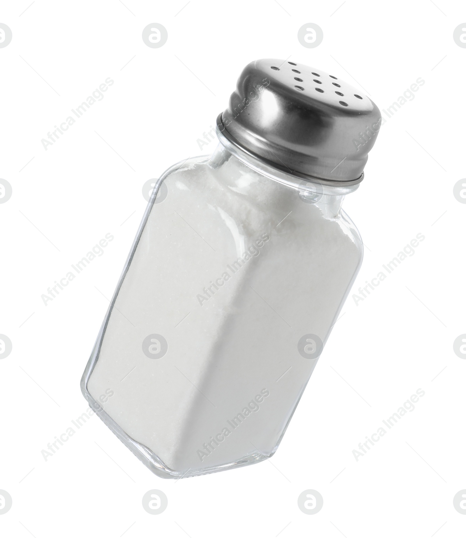 Photo of One shaker with salt isolated on white