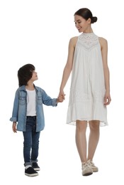 Photo of Little boy with his mother on white background