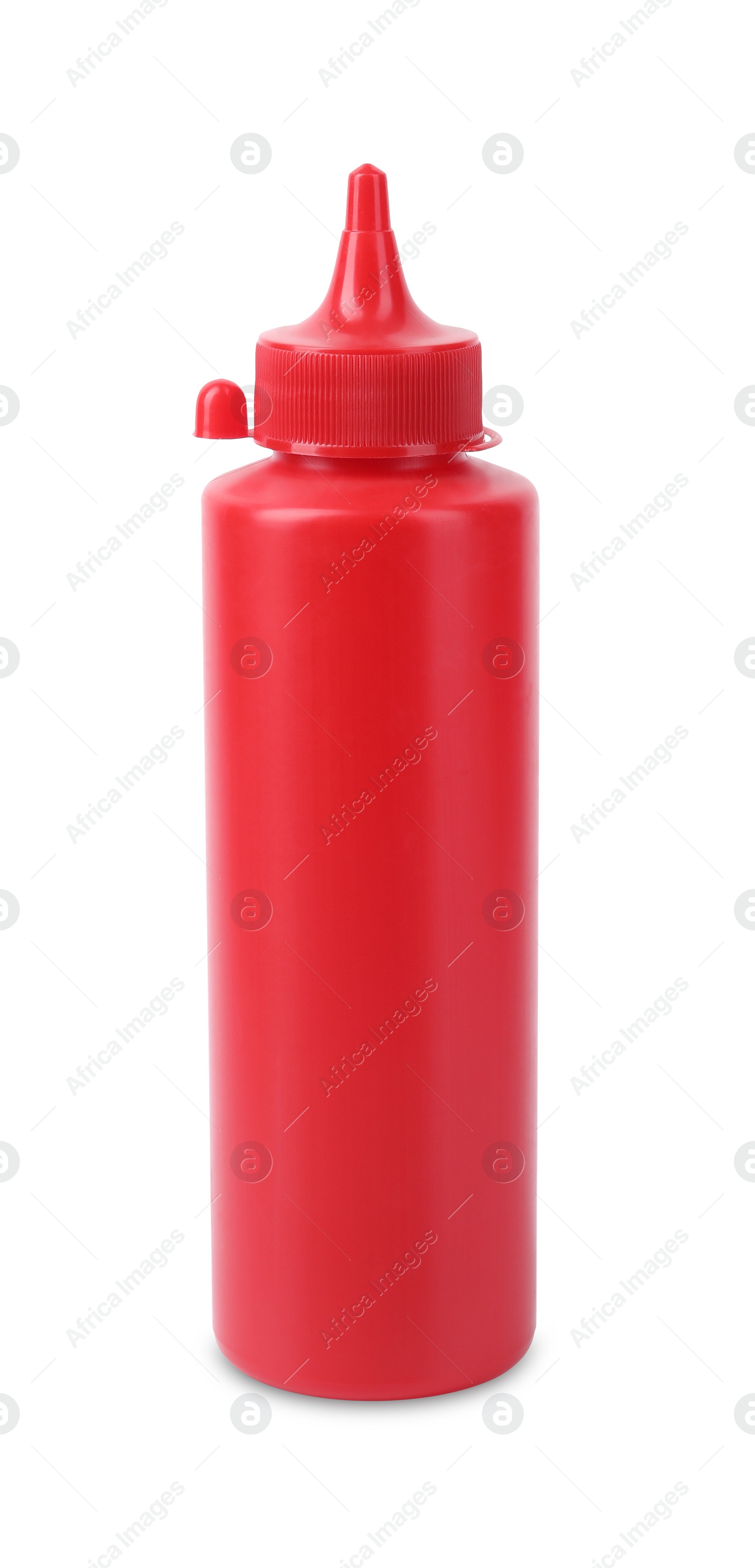 Photo of Bottle of tasty ketchup isolated on white. Tomato sauce