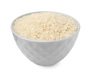 Photo of Raw rice in bowl isolated on white