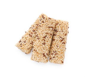 Tasty sesame seed bars isolated on white