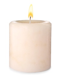 Stylish elegant candle isolated on white. Interior element