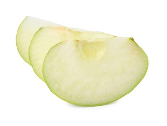 Photo of Slices of ripe green apple isolated on white