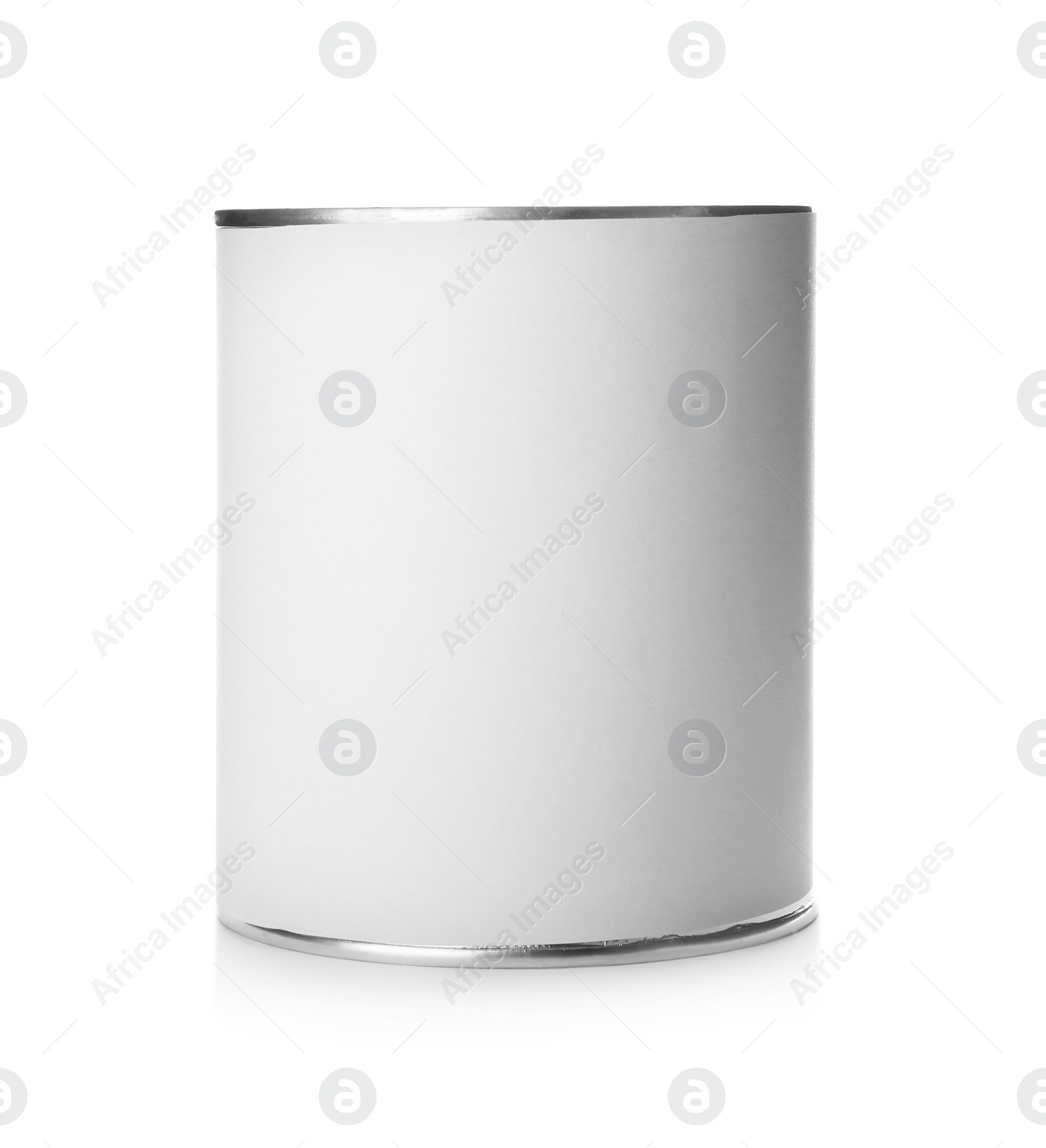 Photo of Mockup of tin can on white background