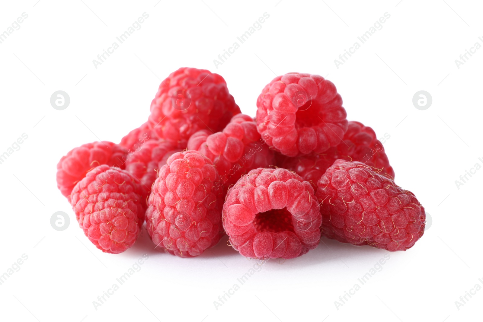 Photo of Pile of fresh ripe raspberries isolated on white