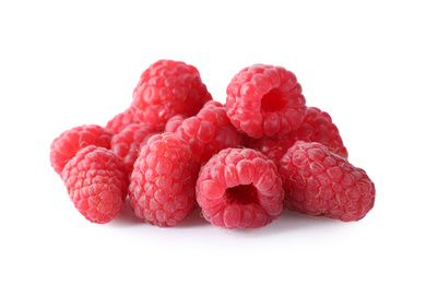 Photo of Pile of fresh ripe raspberries isolated on white