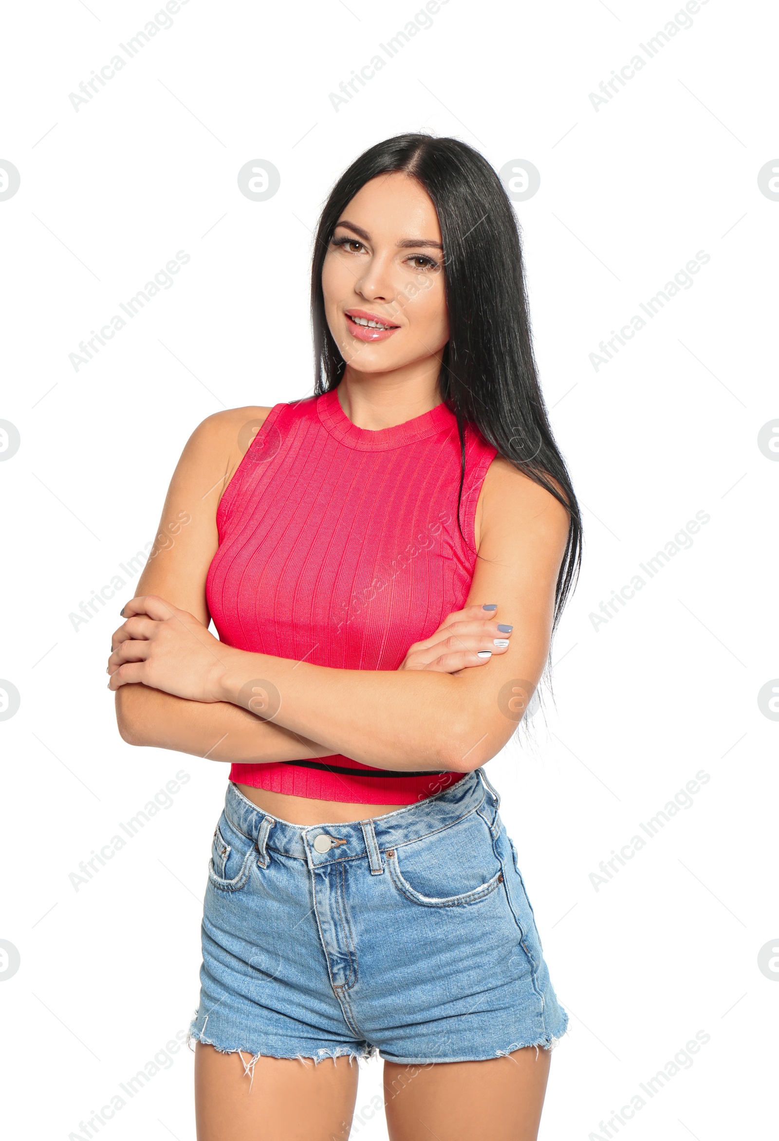 Photo of Beautiful woman posing on white background