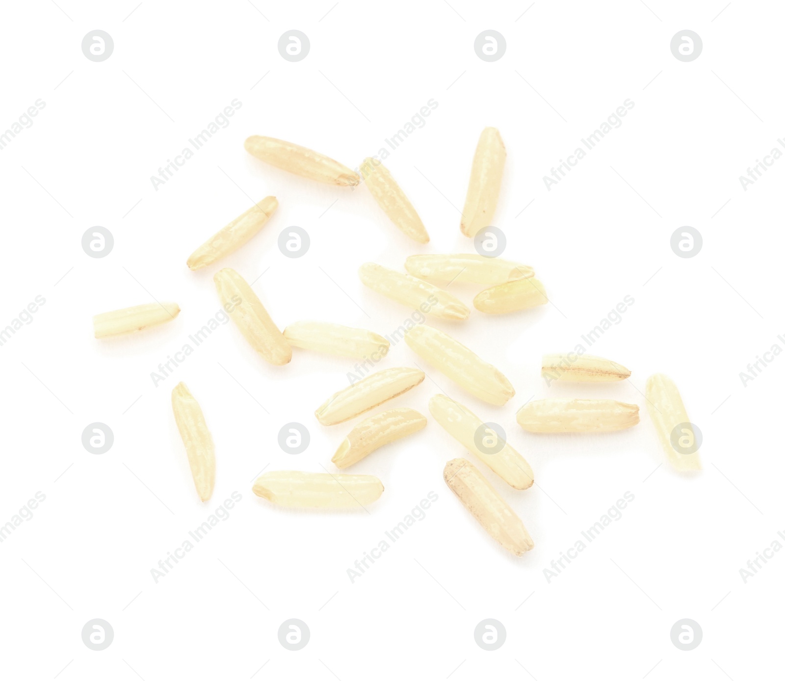 Photo of Raw unpolished rice on white background. Healthy diet