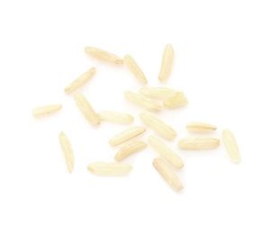 Photo of Raw unpolished rice on white background. Healthy diet