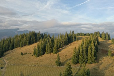 Photo of Aerial view of beautiful mountain landscape on sunny day