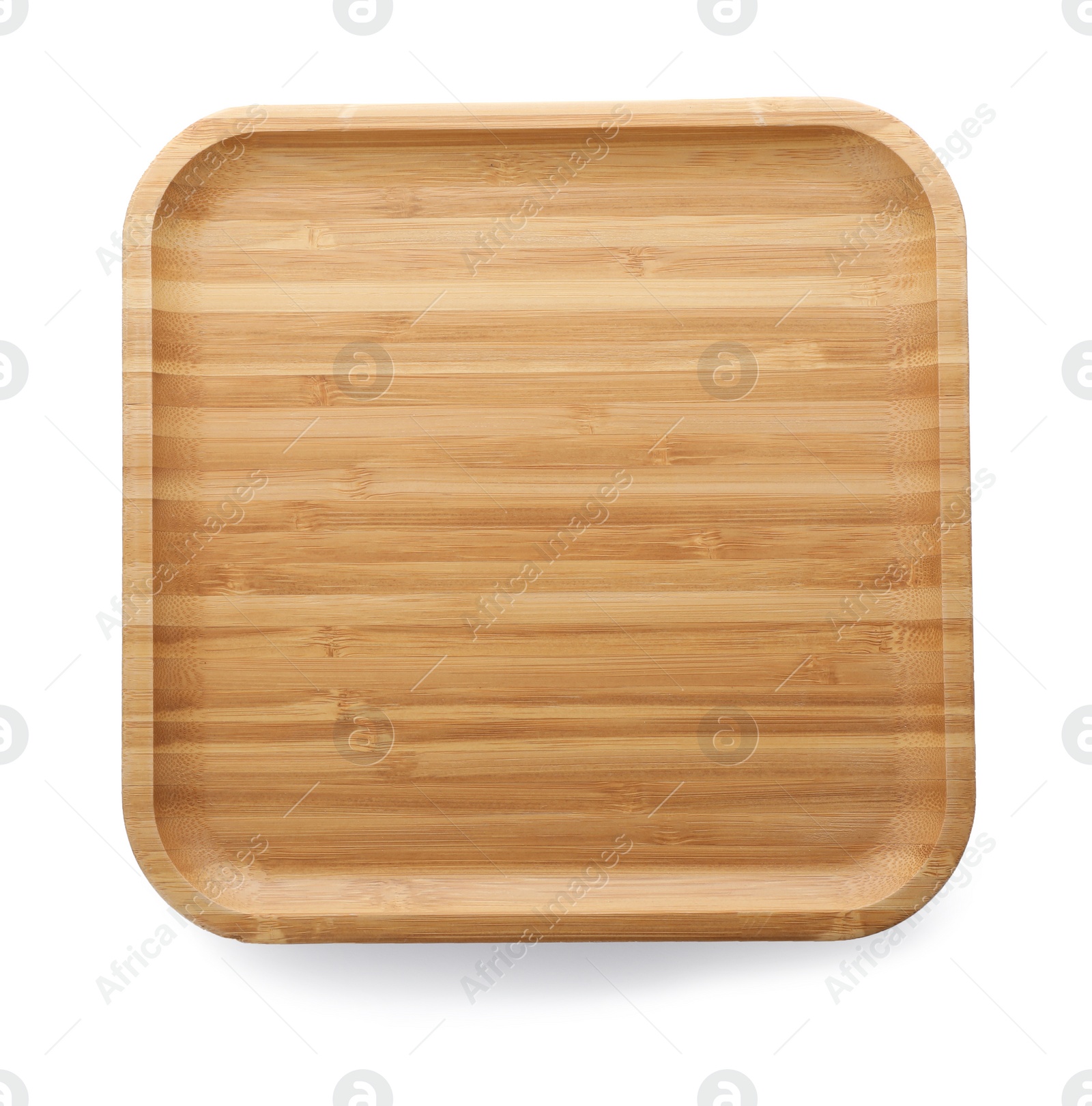 Photo of Plate made of bamboo on white background, top view