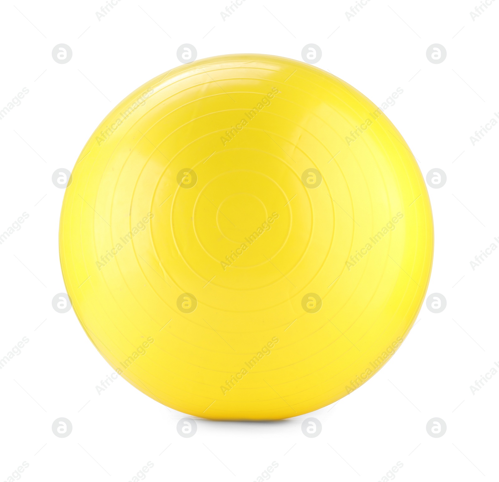 Photo of One yellow fitness ball isolated on white. Sport equipment