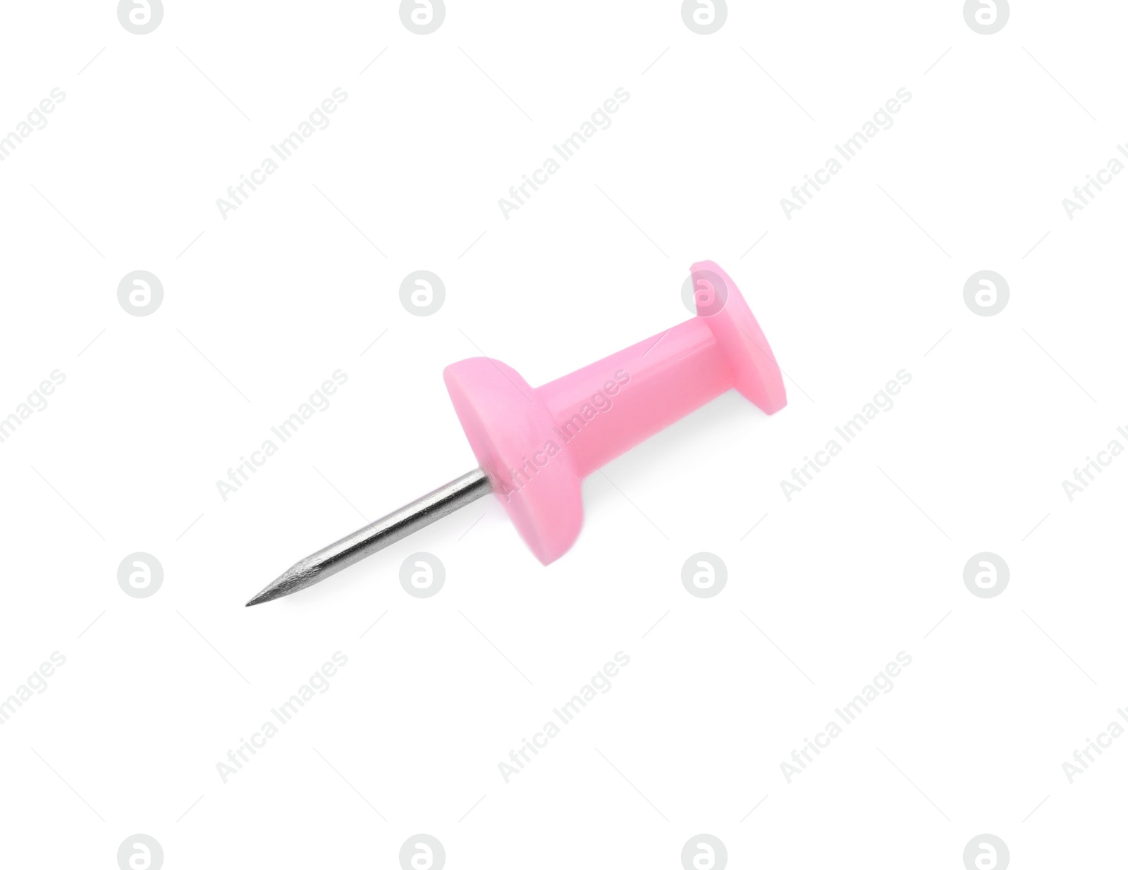 Photo of Colorful drawing pin on white background. School stationery