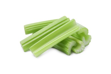 Fresh green cut celery isolated on white