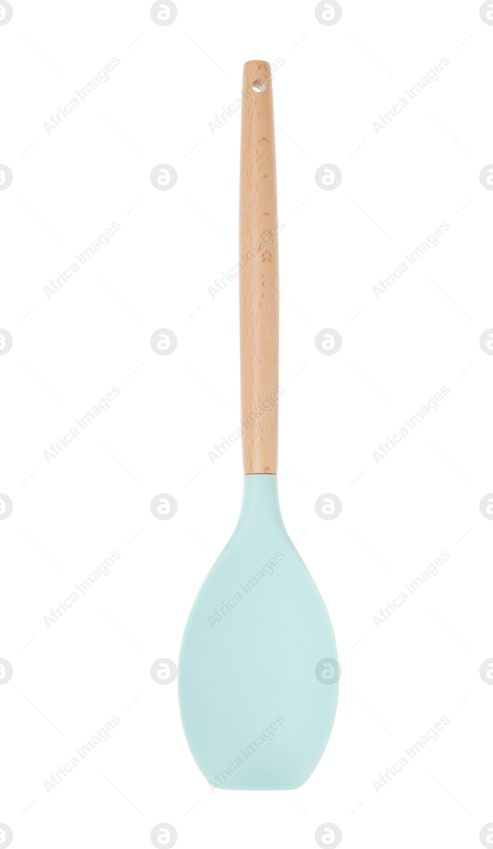 Photo of Spatula with wooden handle isolated on white. Kitchen utensil