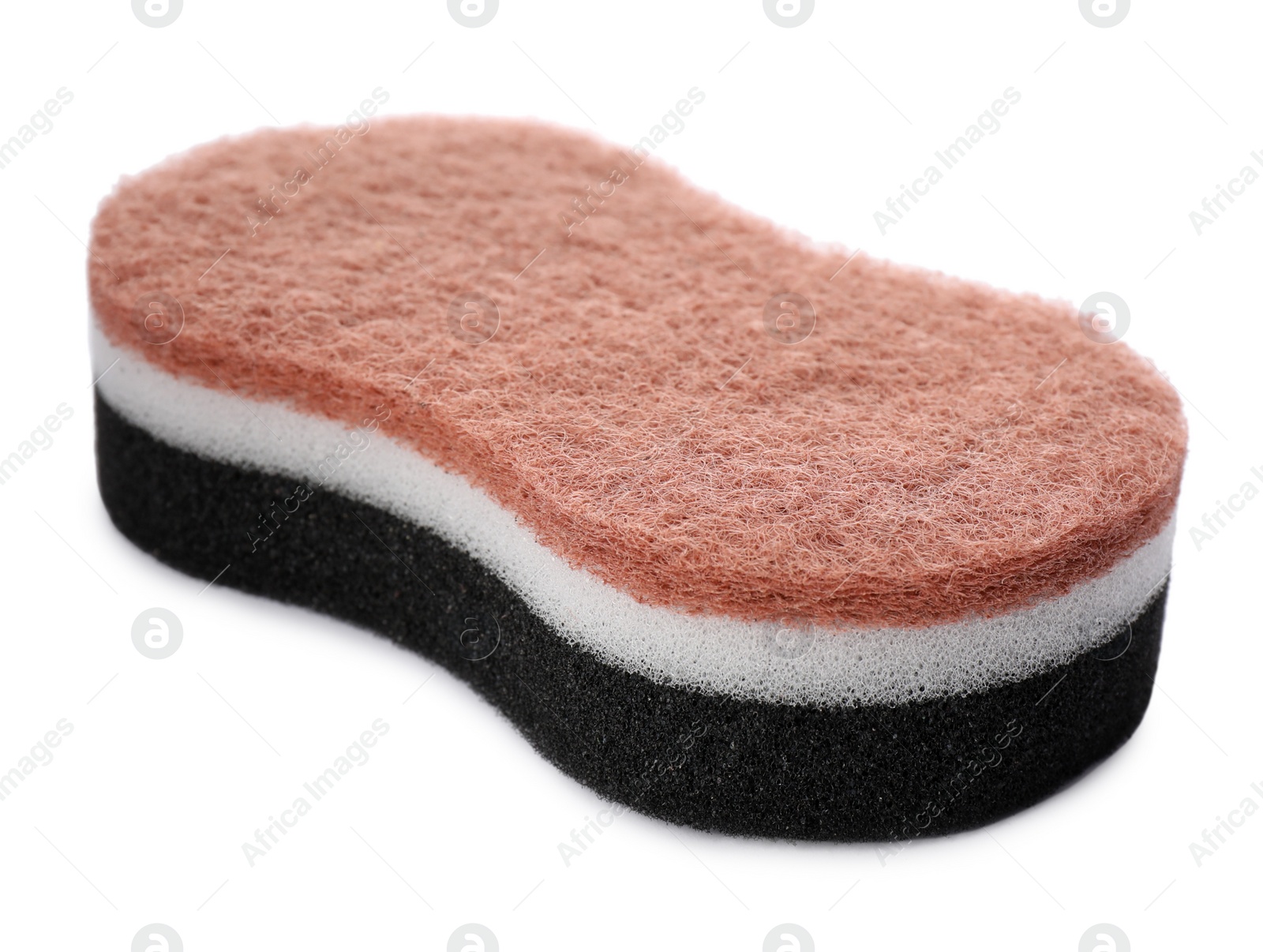 Photo of Layered cleaning sponge with abrasive scourer isolated on white