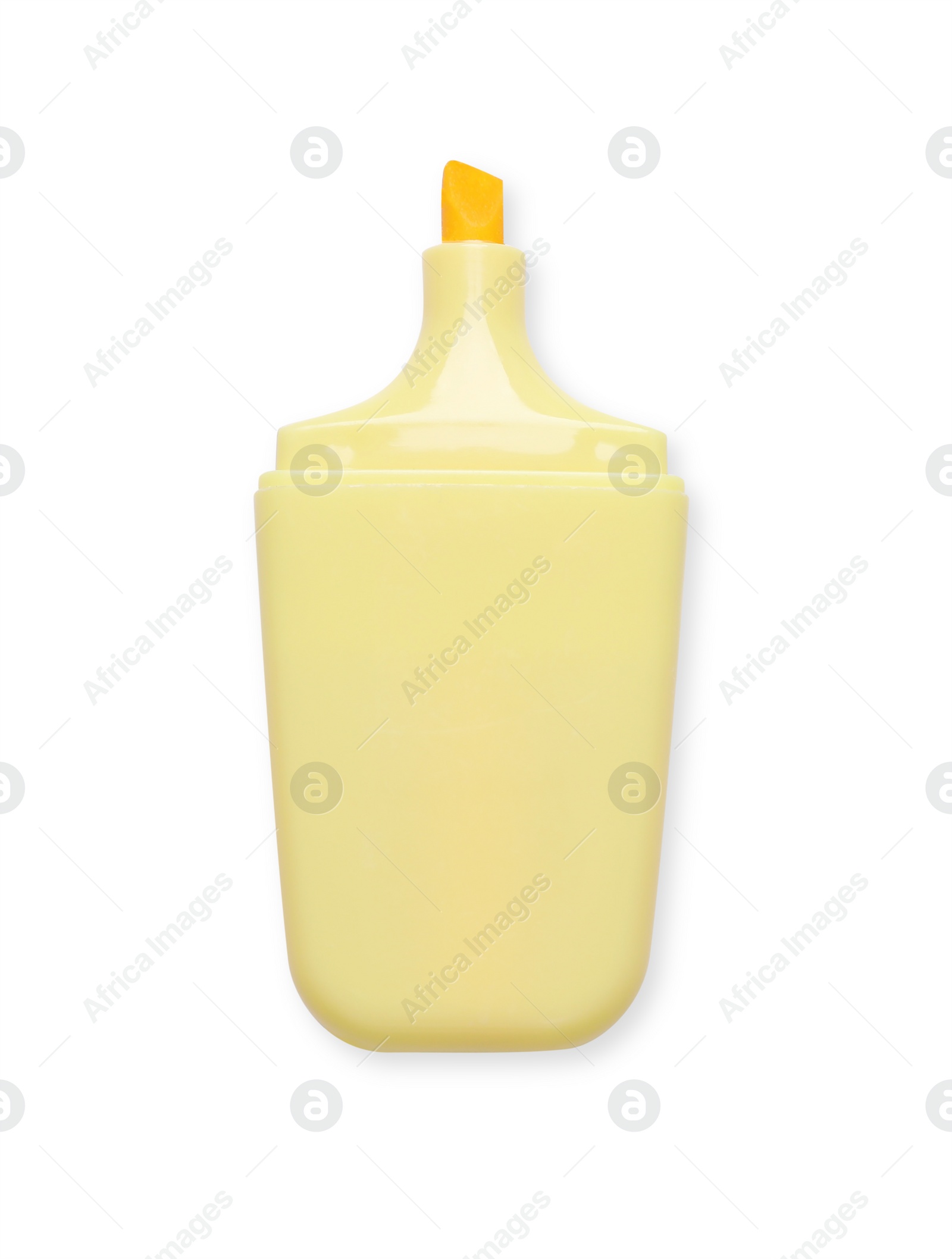 Photo of One yellow marker on white background, top view