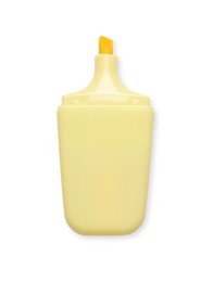 Photo of One yellow marker on white background, top view