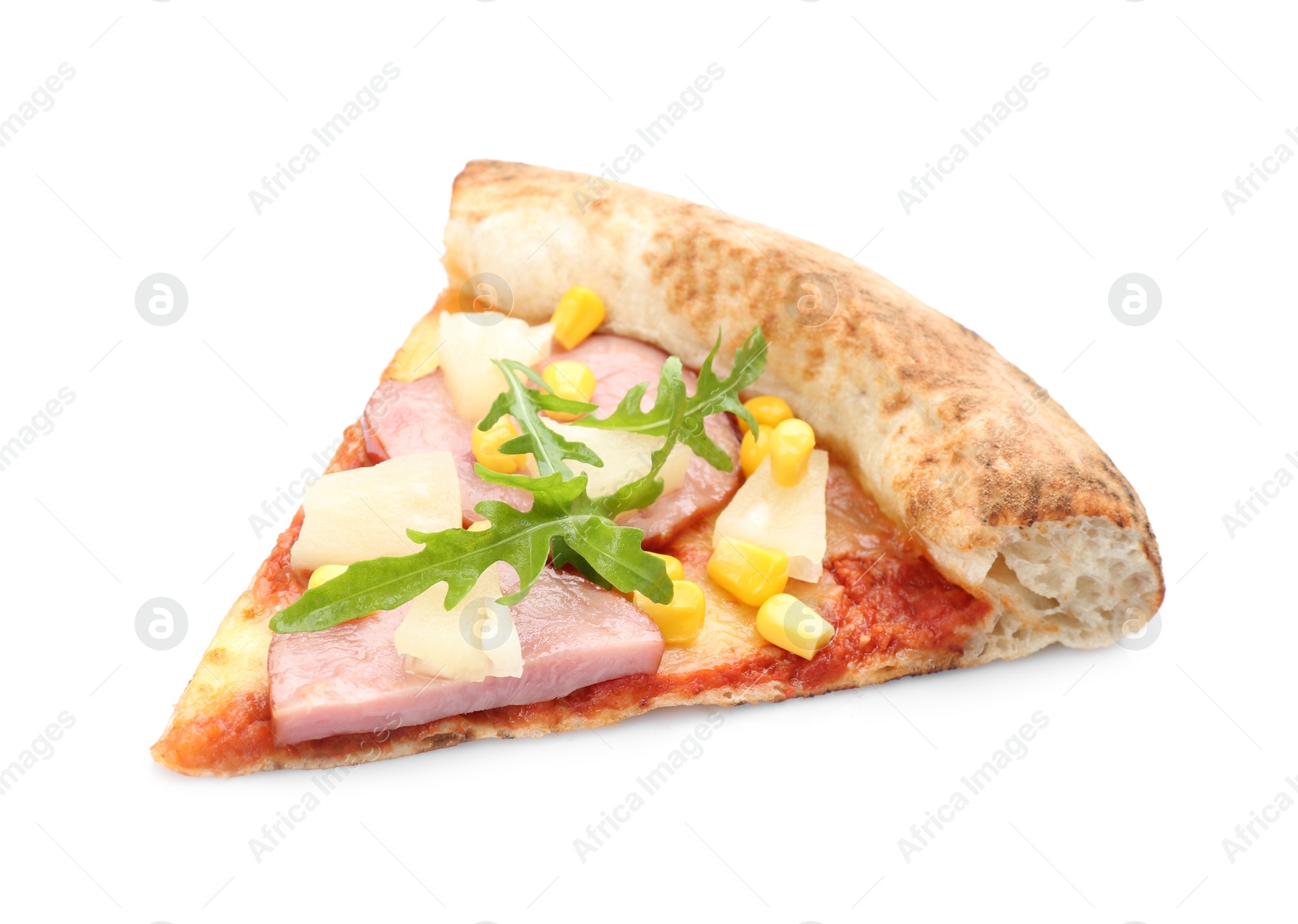 Photo of Slice of delicious pizza isolated on white