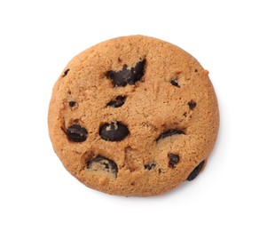 Photo of Delicious chocolate chip cookie isolated on white, top view