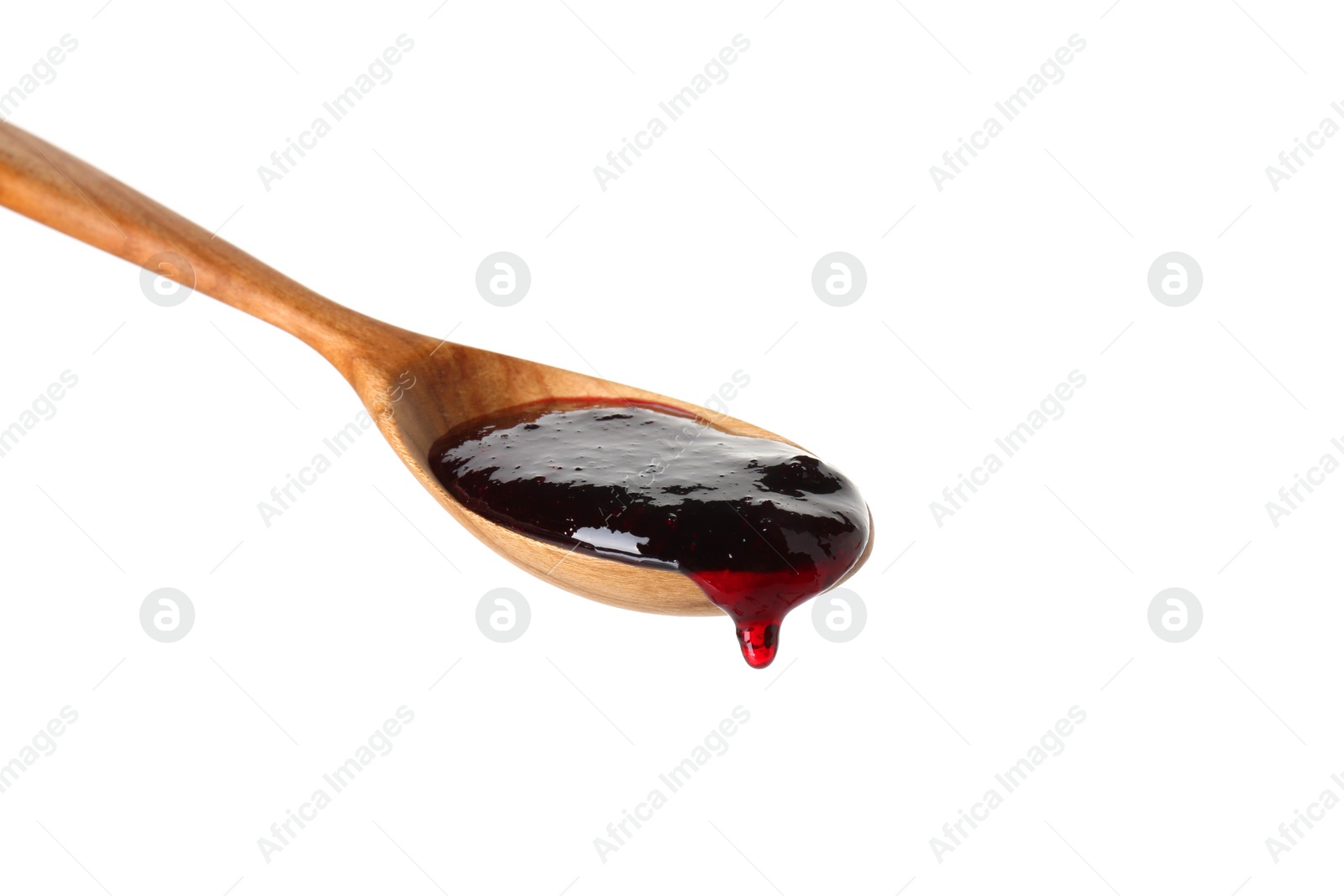 Photo of Spoon with tasty sweet jam isolated on white