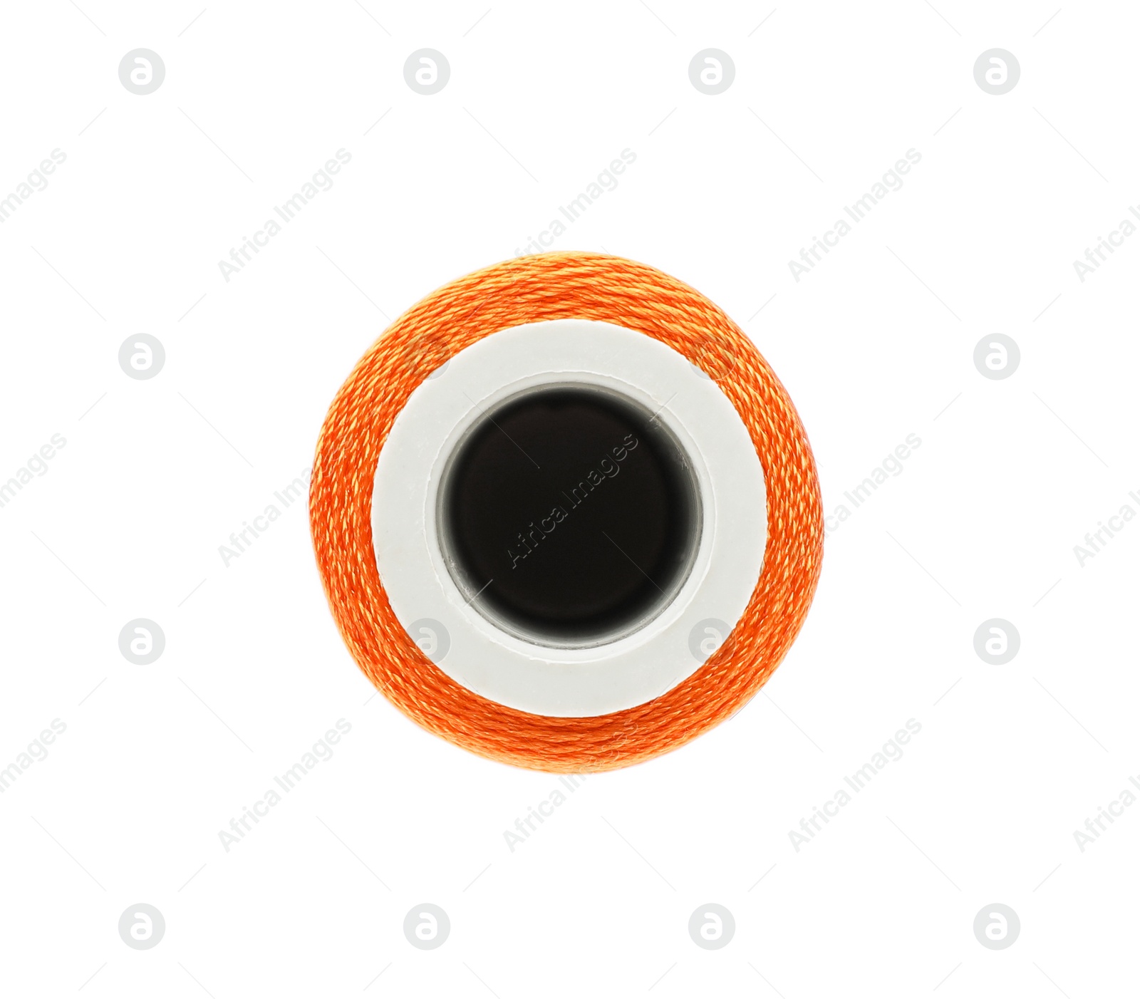 Photo of Color sewing thread on white background, top view