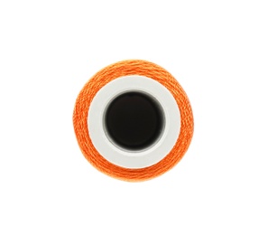 Color sewing thread on white background, top view