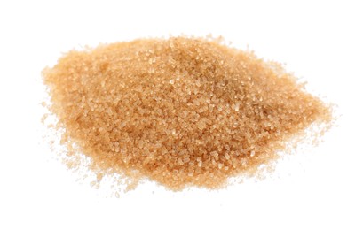 Photo of Pile of brown sugar on white background