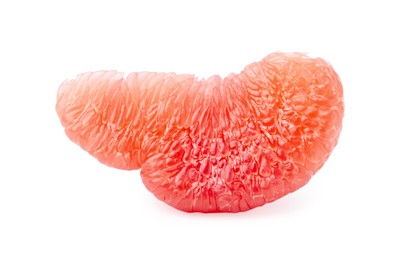 Photo of Piece of tasty pomelo fruit on white background