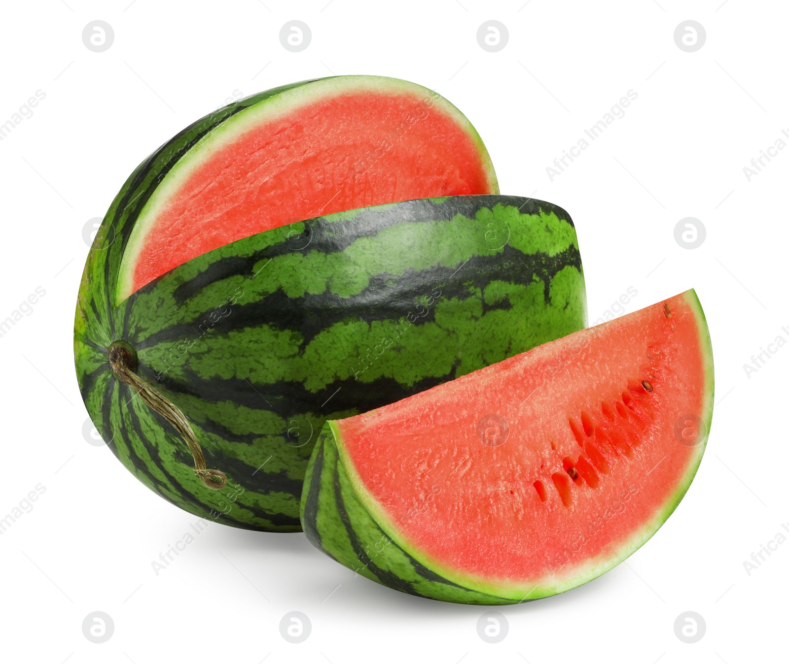 Photo of Tasty ripe cut watermelon on white background