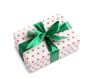 Photo of Beautifully wrapped gift box on white background